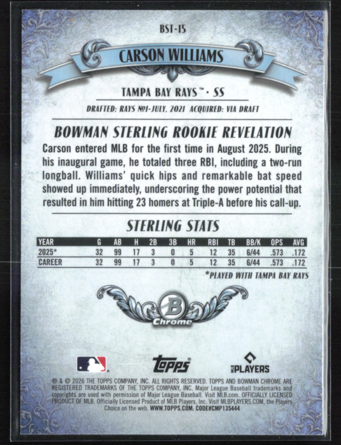 Carson Williams RC Bowman Sterling