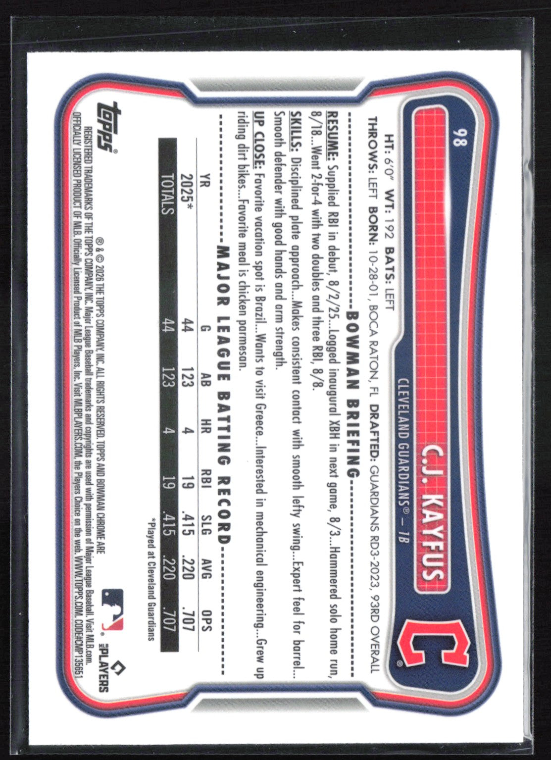 C.J. Kayfus RC Mojo 2026 Bowman Chrome