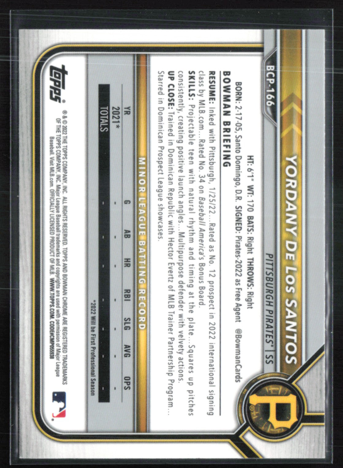 Yordany De Los Santos 1st Bowman Mojo
