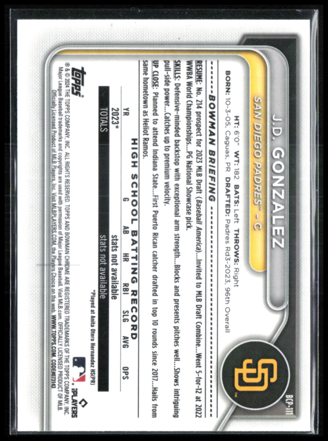 J.D. Gonzalez 1st Bowman Sapphire