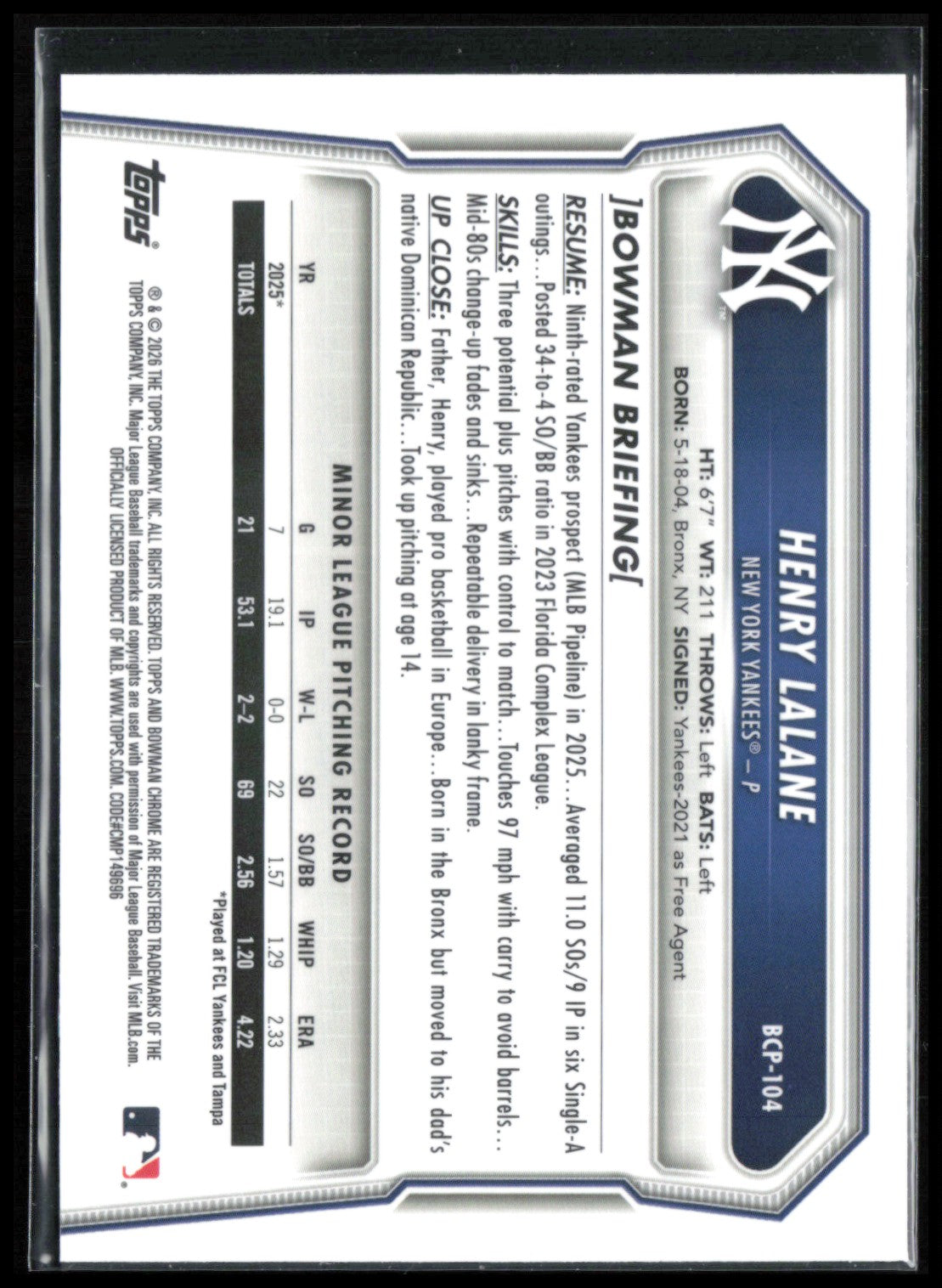 Henry Lalane 1st Bowman Mojo