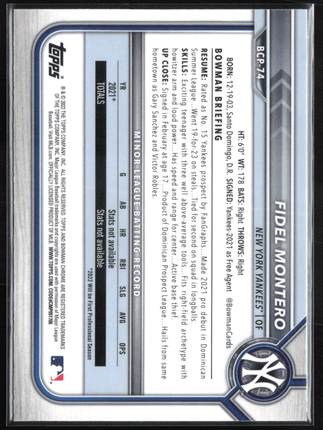 Fidel Montero 1st Bowman Chrome