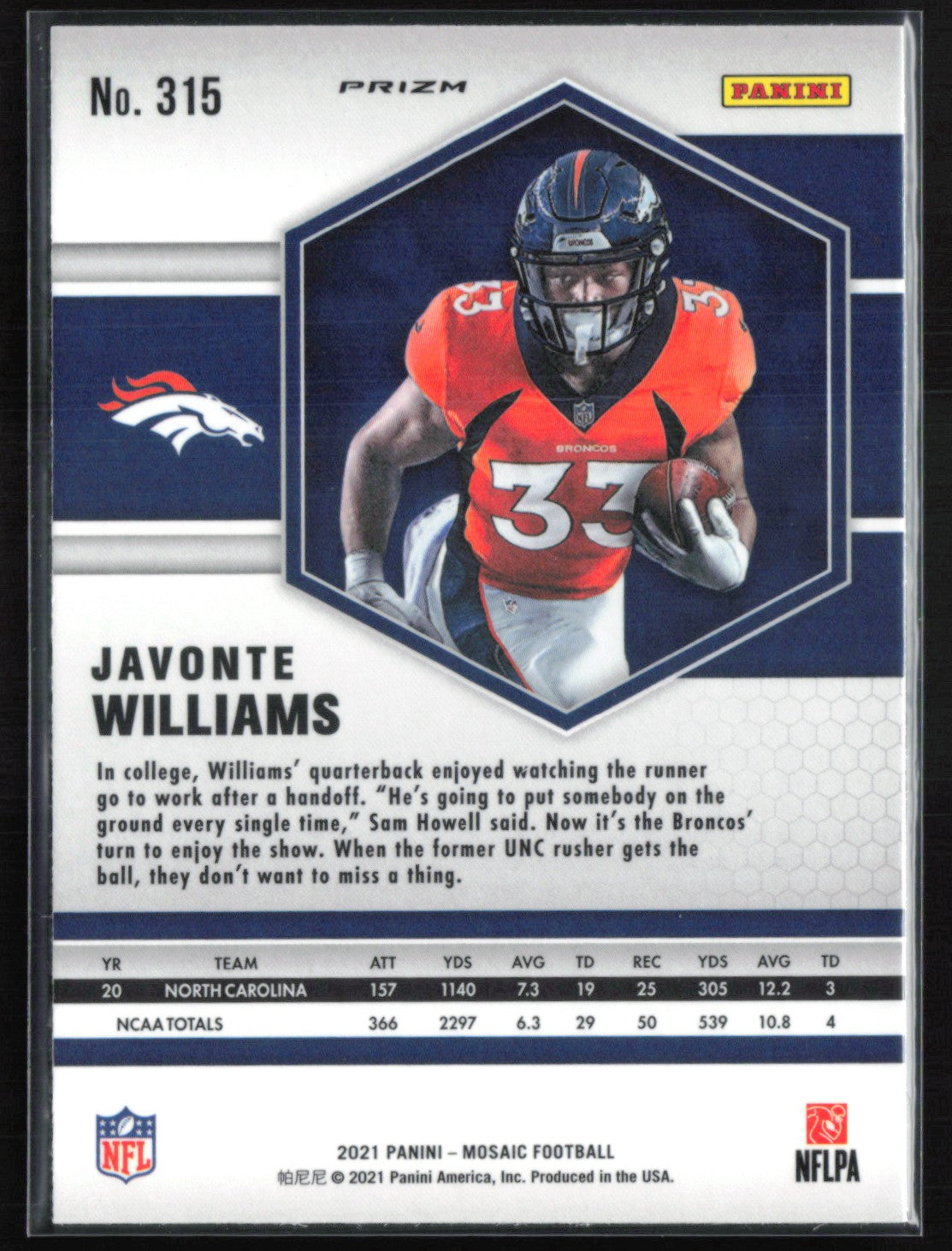 Javonte Williams RC Green Mosaic