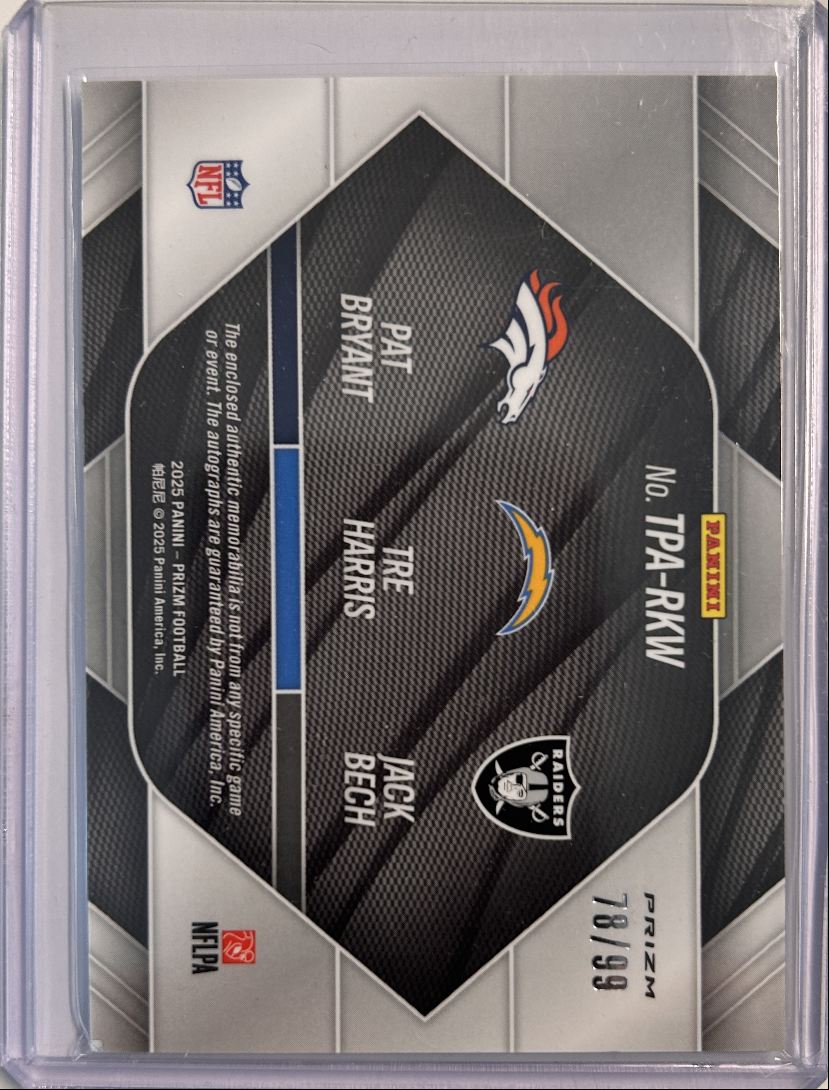 Pat Bryant/Tre Harris/Jack Bech Triple Relic Auto /99 2025 Panini Prizm