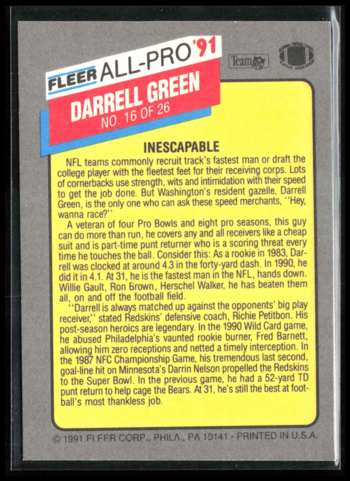 Darrell Green 1991 Fleer