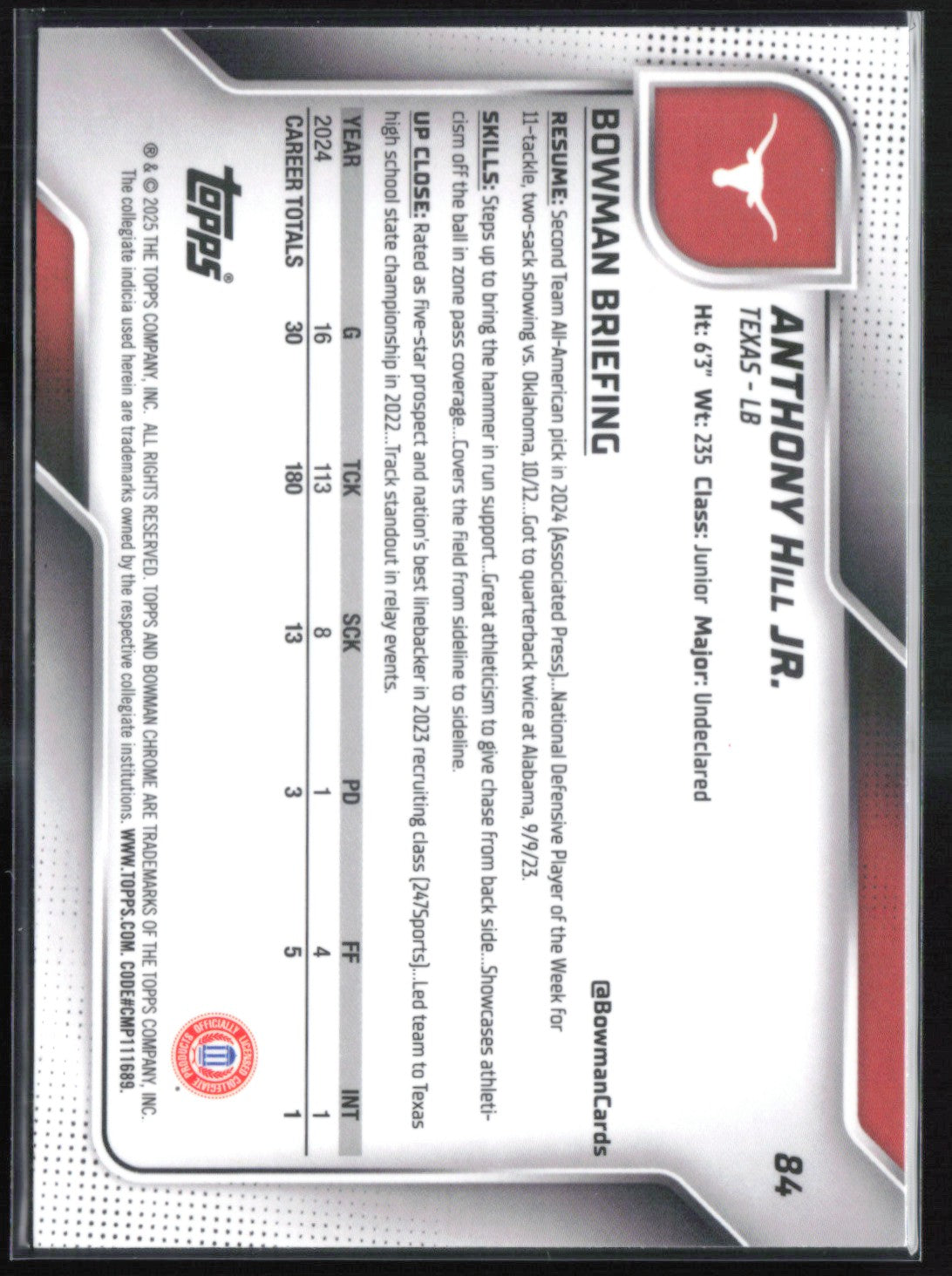 Anthony Hill Jr 1st Bowman X-Fractor