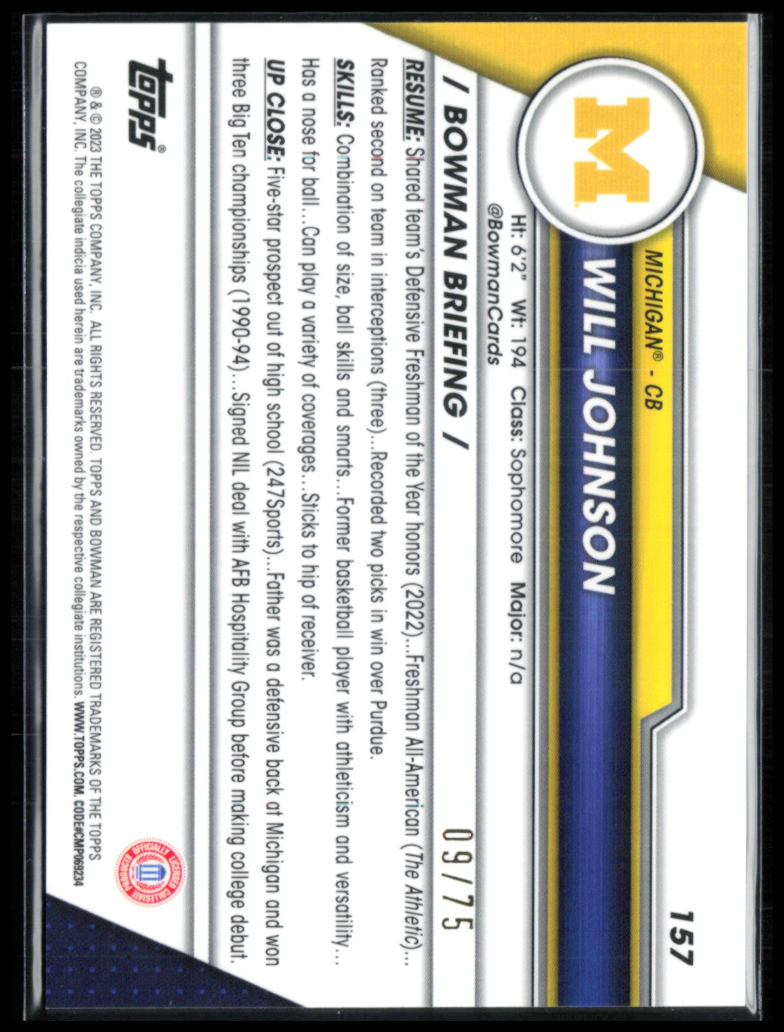 Will Johnson 1st Bowman Yellow Sapphire /75