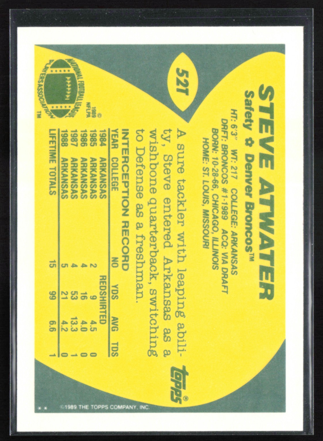 Steve Atwater 1989 Topps Traded