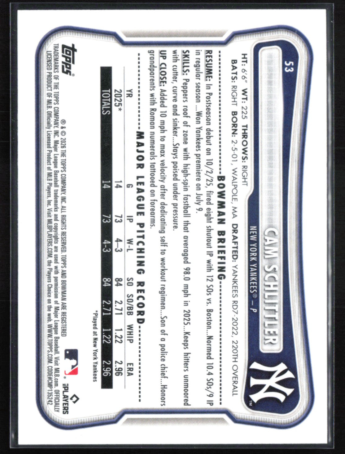 Cam Schlittler RC