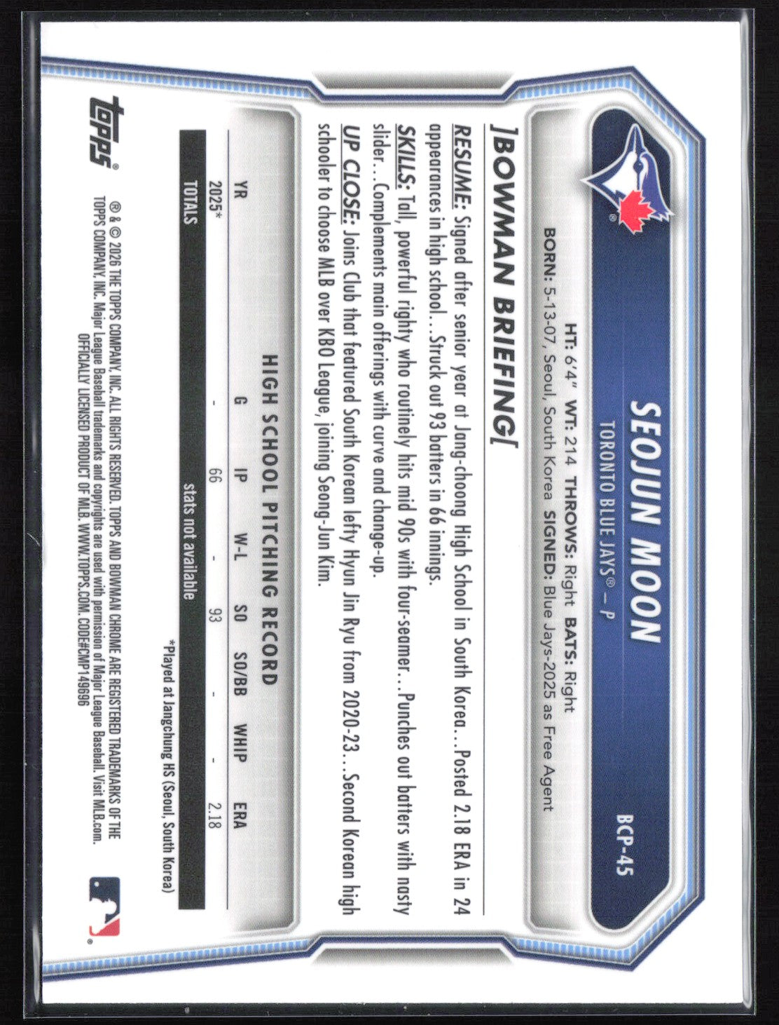 Seojun Moon 1st Bowman Mojo