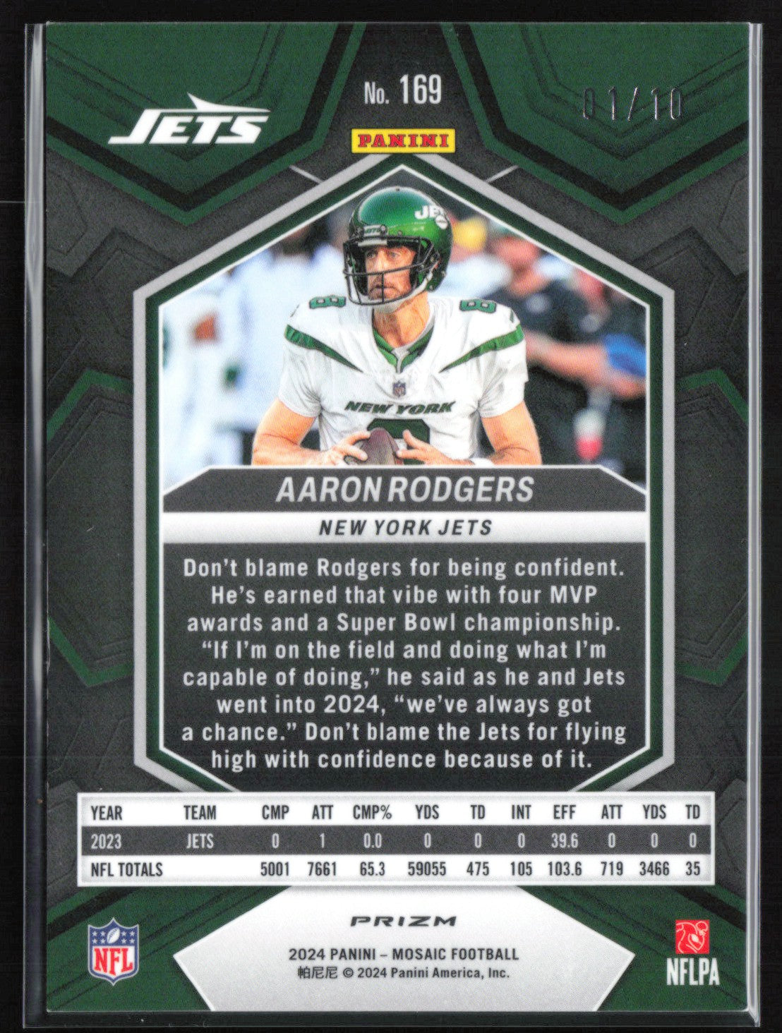 Aaron Rodgers 01/10 Gold Reactive 2024 Mosaic