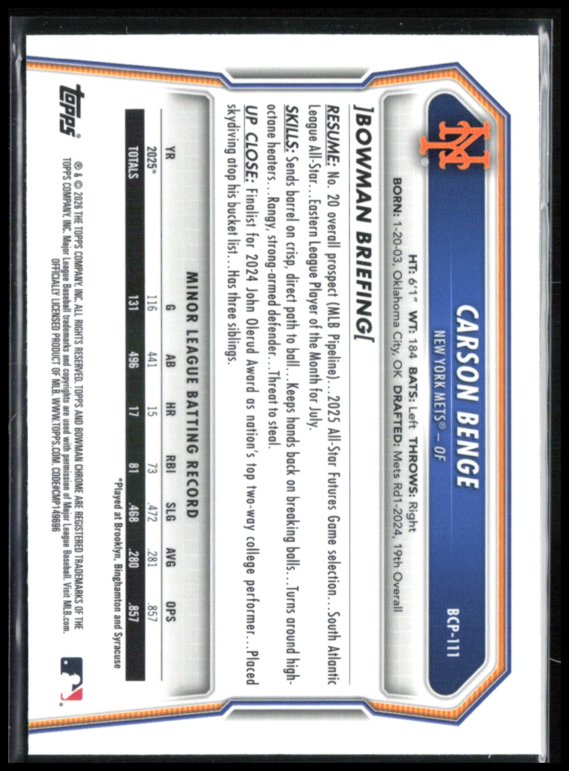 Carson Benge Mojo Prospects
