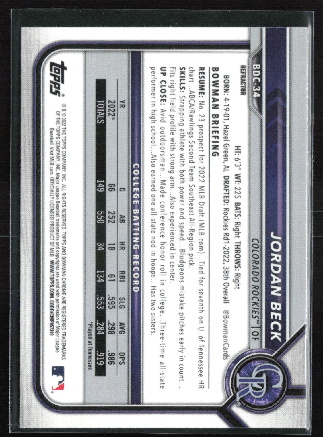 Jordan Beck 1st Bowman Refractor