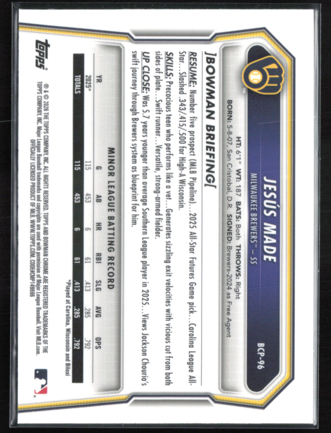 Jesus Made Prospect Mojo 2026 Bowman Chrome