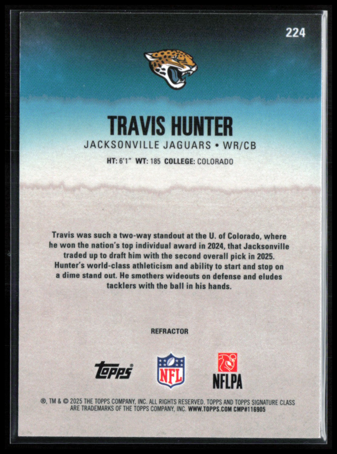 Travis Hunter RC Refractor 2025 Topps Signature Class