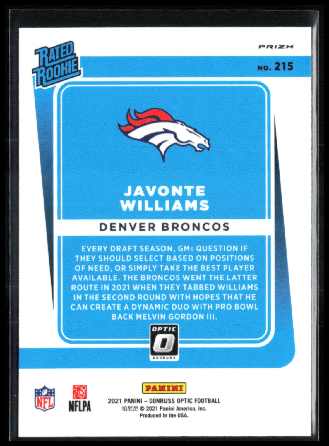 Javonte Williams RC Holo