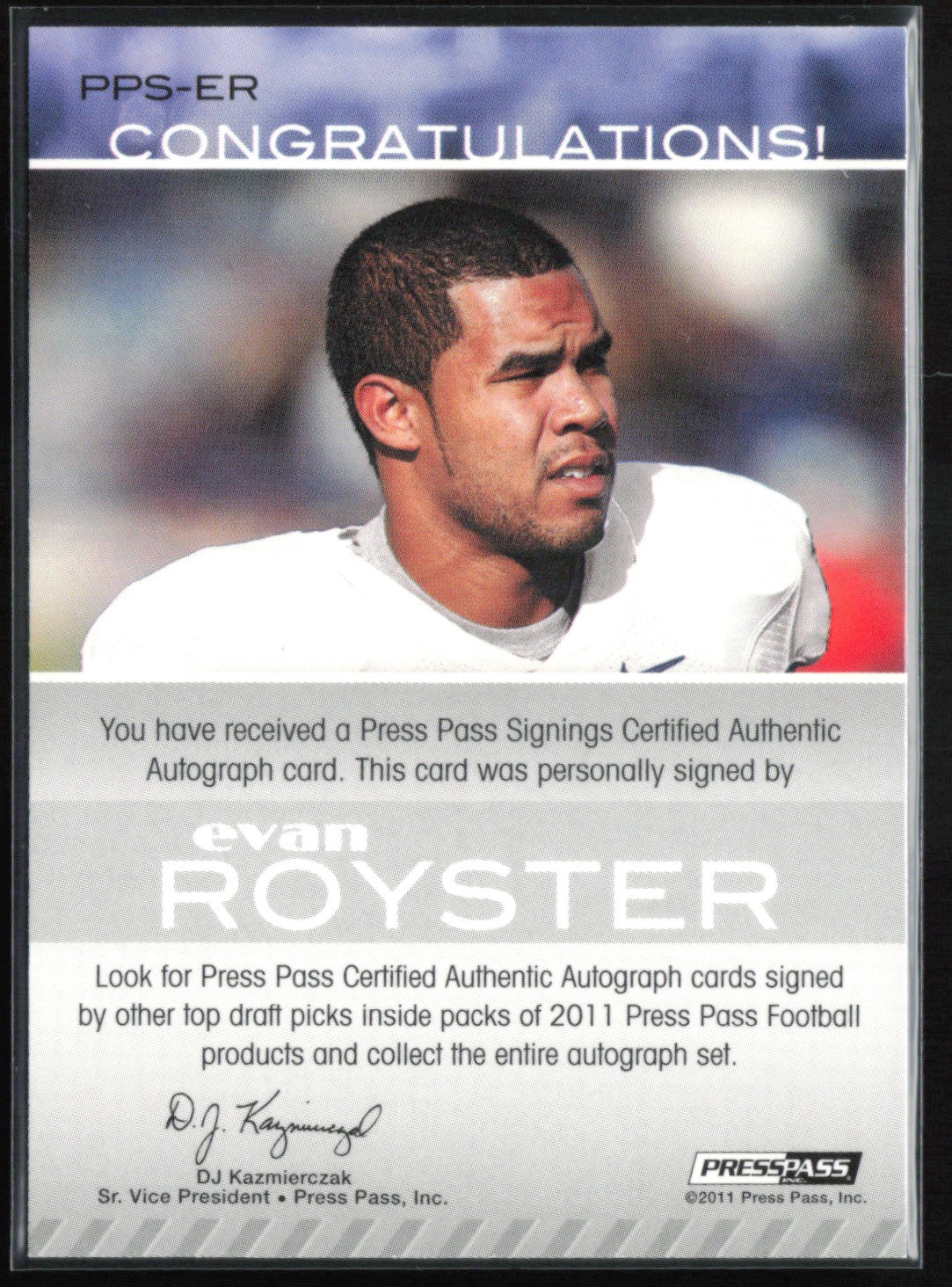 Evan Royster Auto Press Pass Authentics