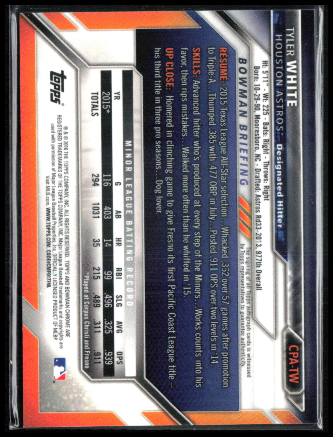 Tyler White 1st Bowman Auto
