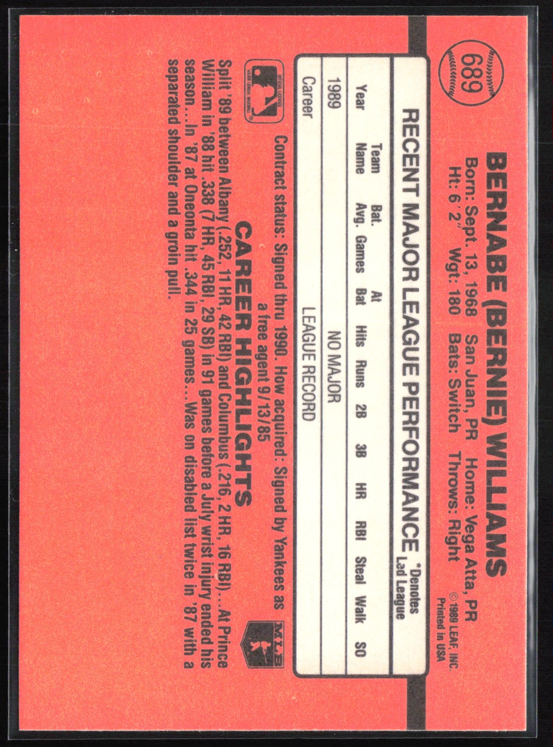 Bernie Williams 1990 Donruss