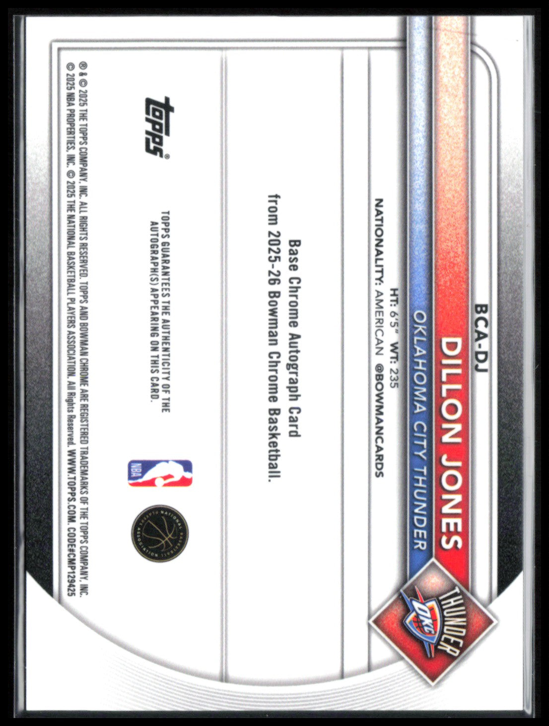 Dillon Jones Auto Yellow Mojo /75 2025-26 Bowman Chrome