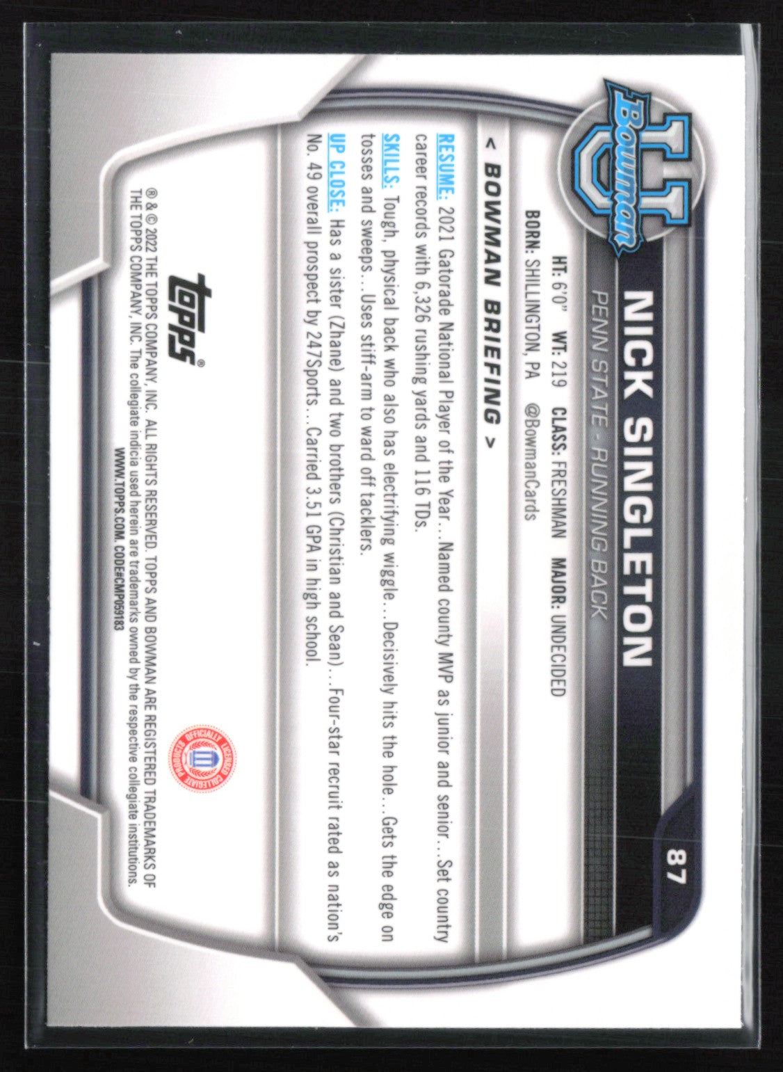 Nick Singleton 1st Bowman