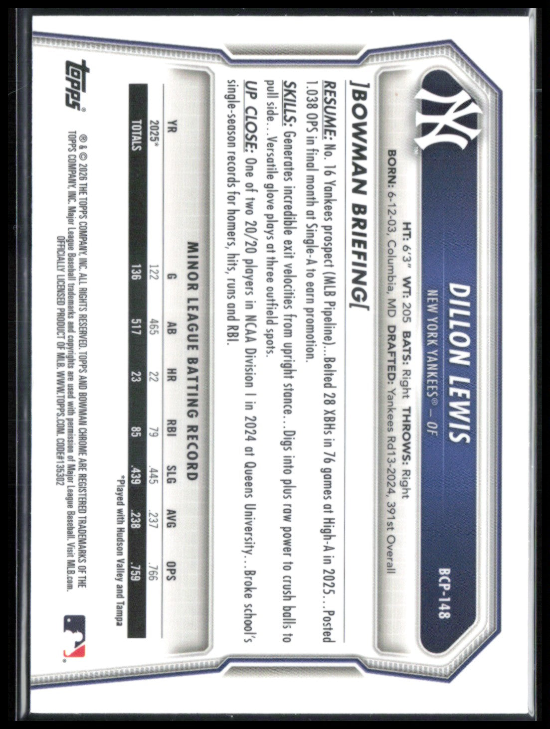 Dillon Lewis 1st Bowman Mini Diamond