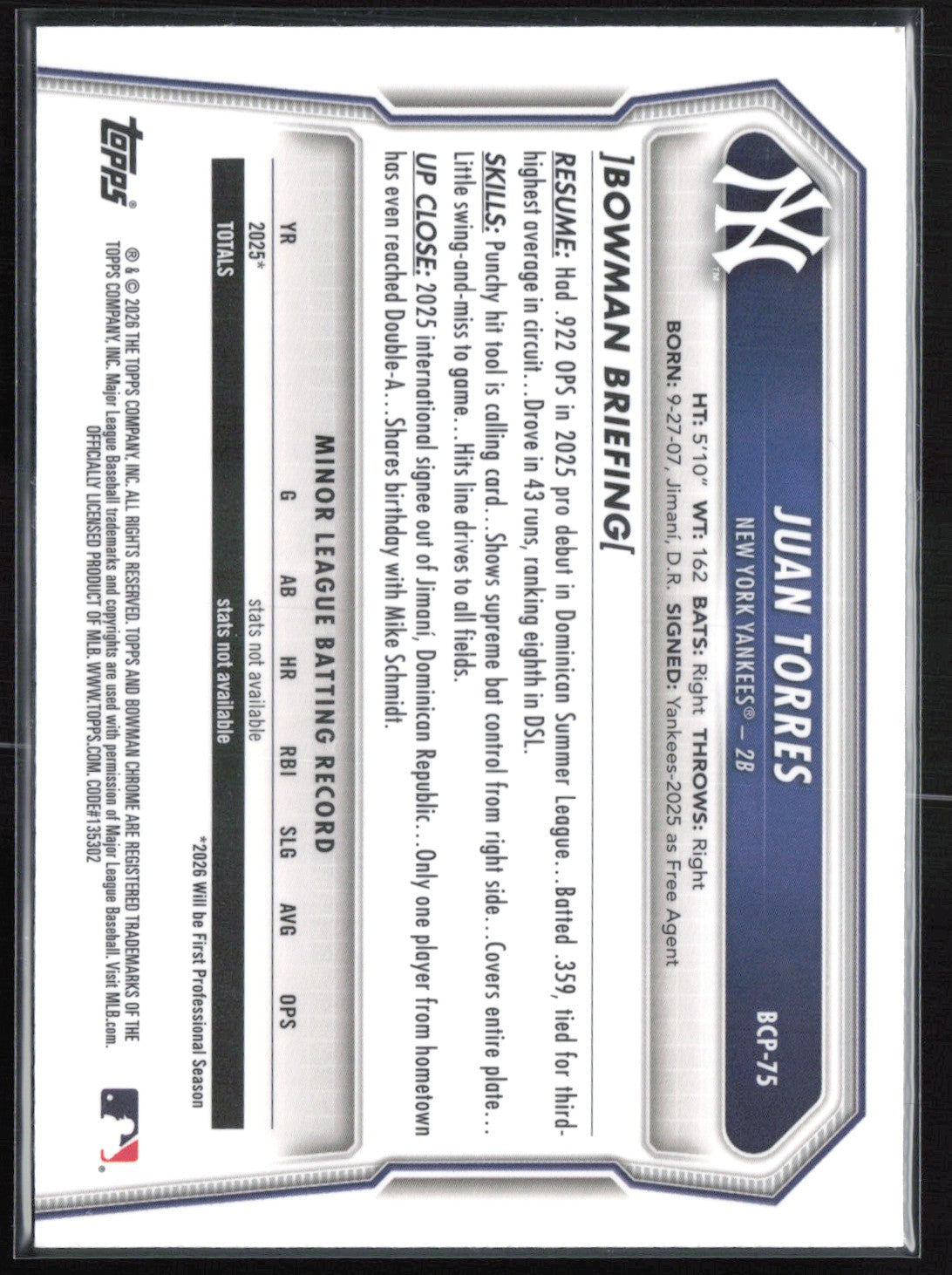 Juan Torres 1st Bowman Chrome