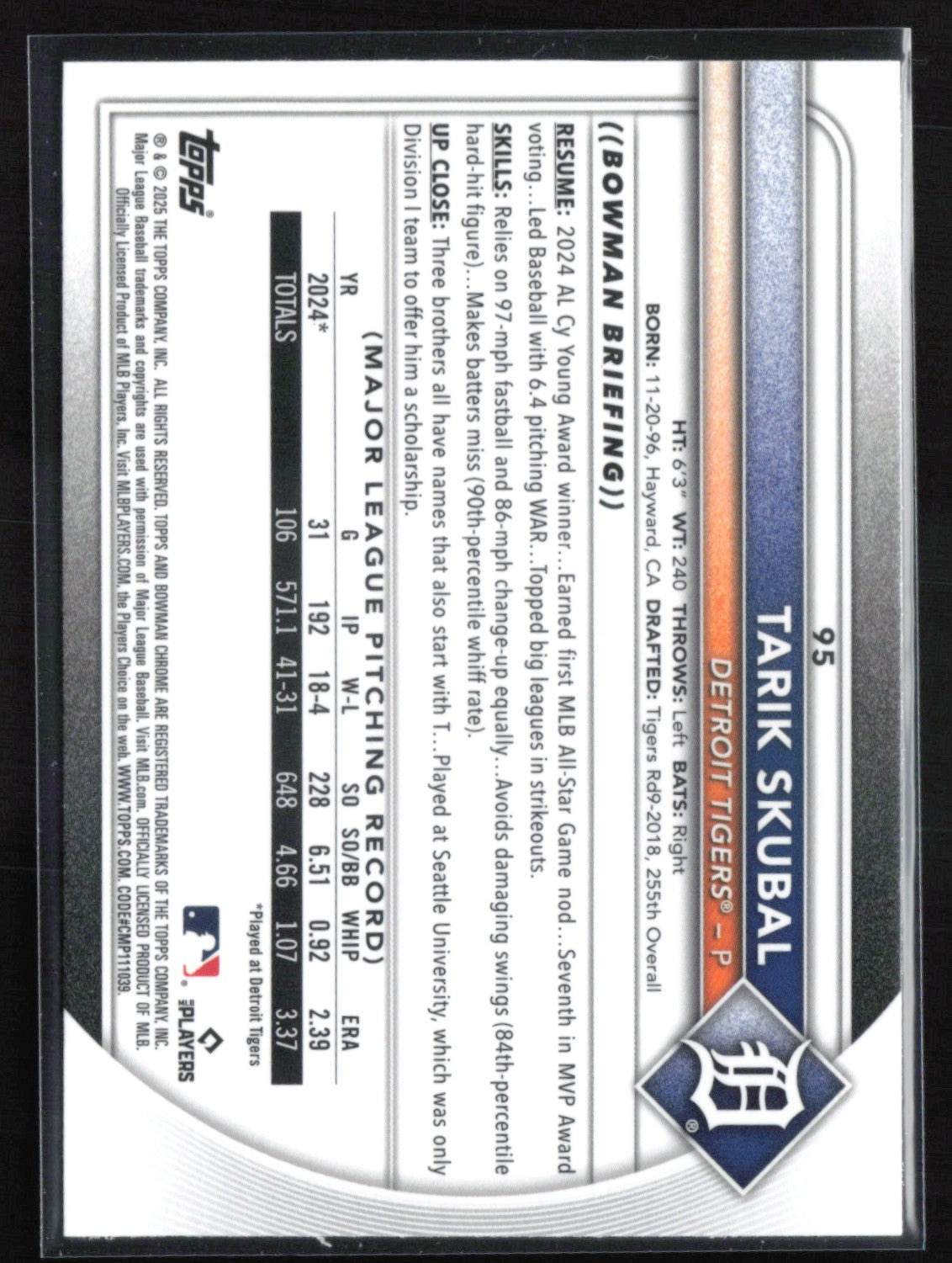 Tarik Skubal Mojo 2025 Bowman Chrome