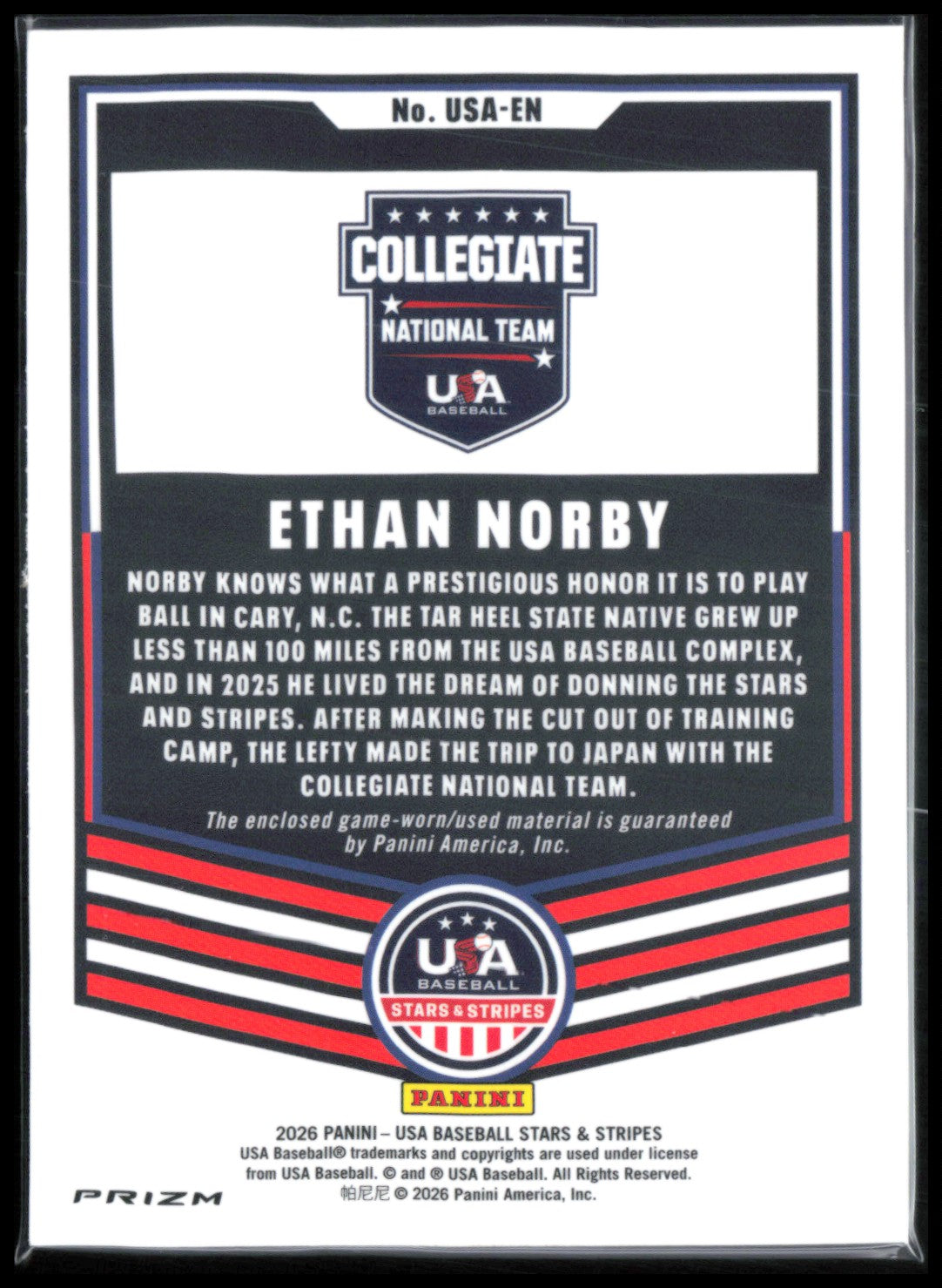 Ethan Norby Game-Used Mem