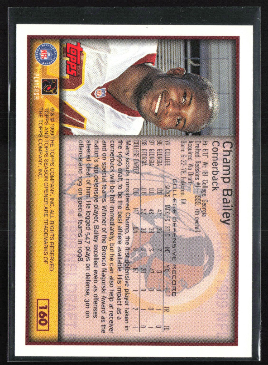 Champ Bailey Draft Pick 1999 Topps Season Opener