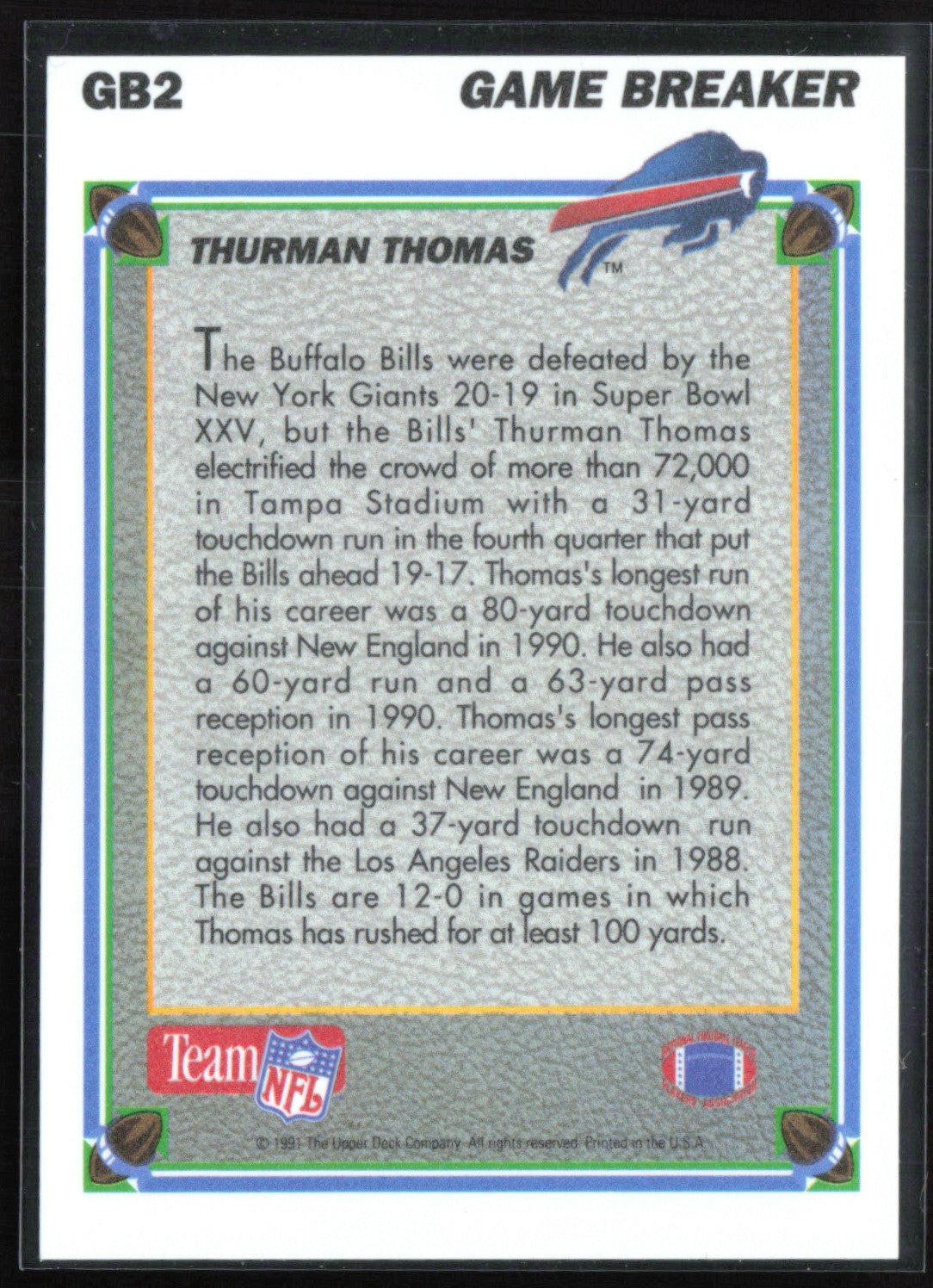 Thurman Thomas Game Breakers Hologram