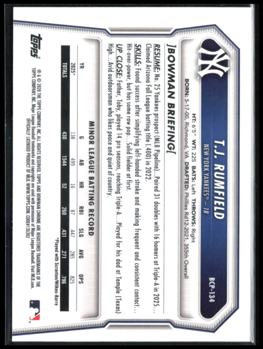 T.J. Rumfield 1st Bowman Chrome