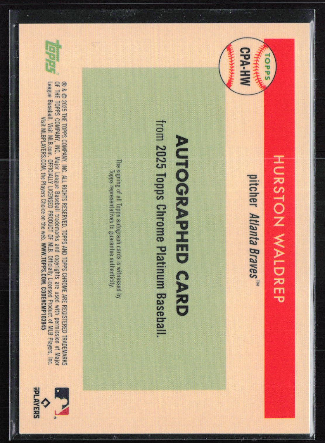 Hurston Waldrep RC Auto 2025 Topps Chrome Platinum