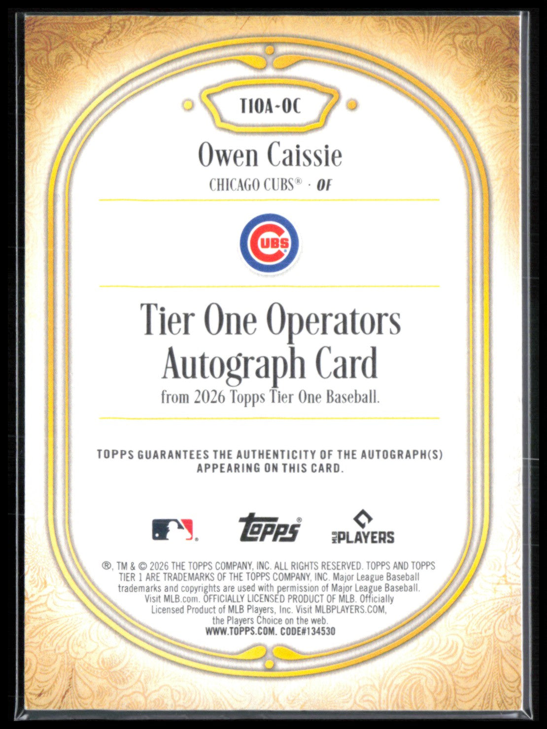 Owen Caissie RC Auto /49 2026 Topps Tier One Operators
