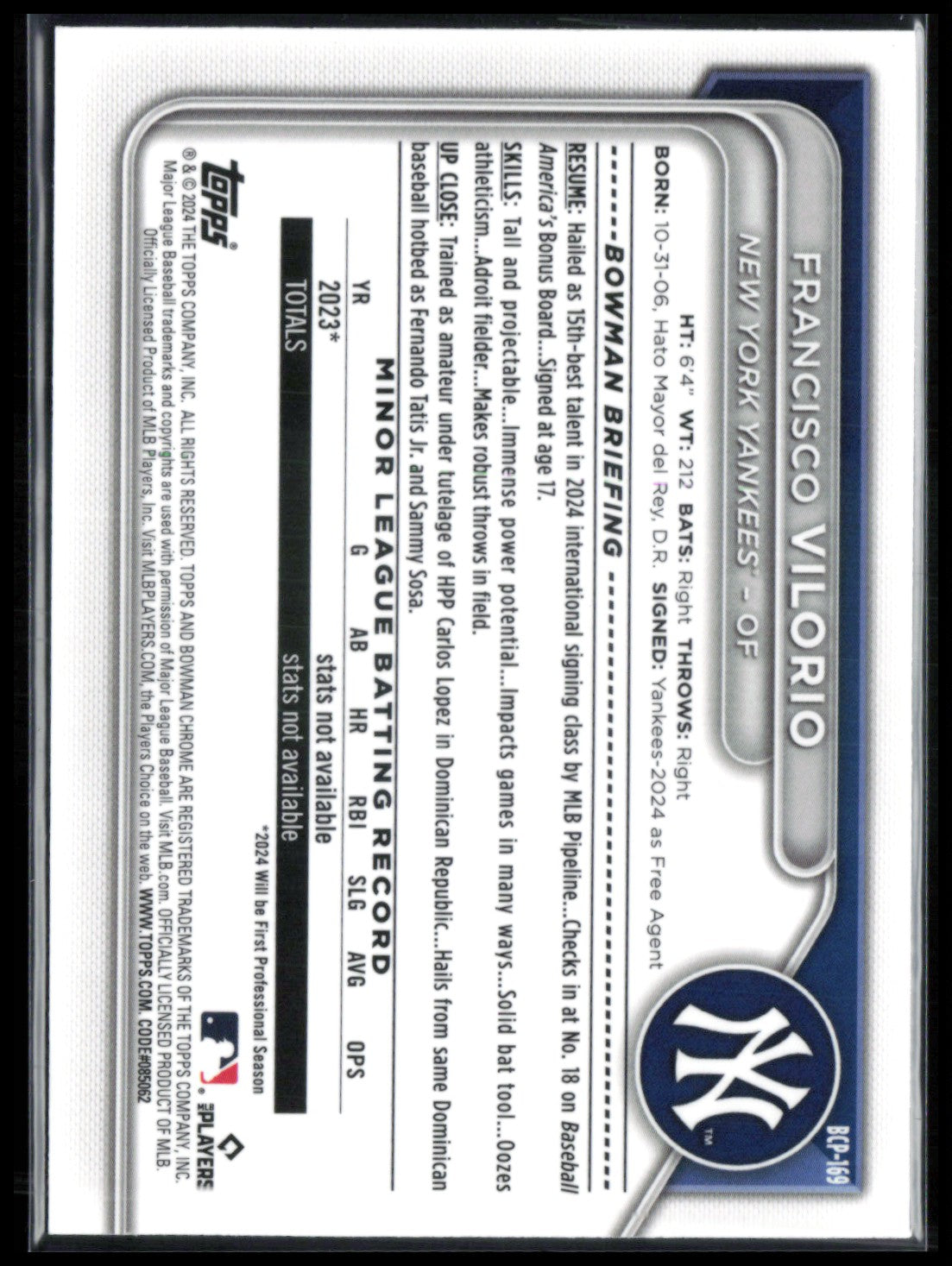 Francisco Vilorio 1st Bowman Chrome