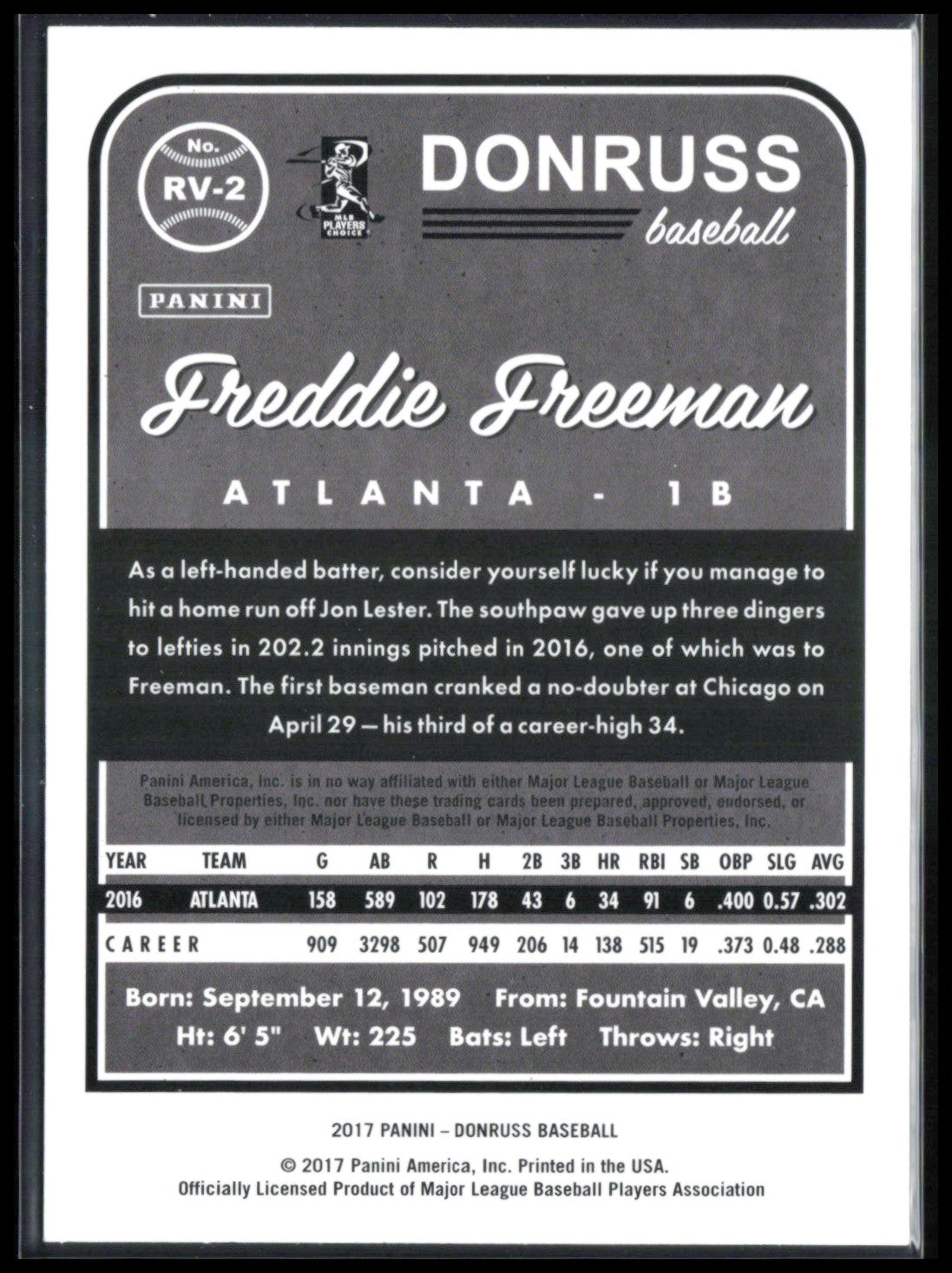 Freddie Freeman 2017 Donruss