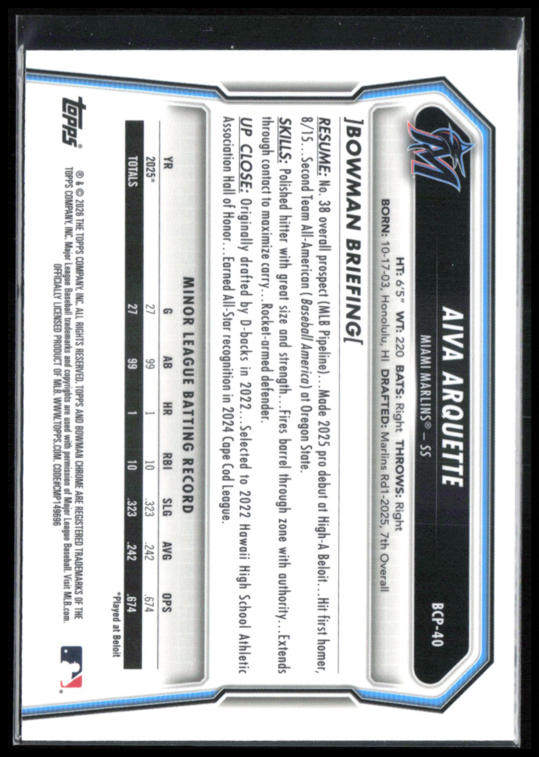 Aiva Arquette 1st Bowman Mojo