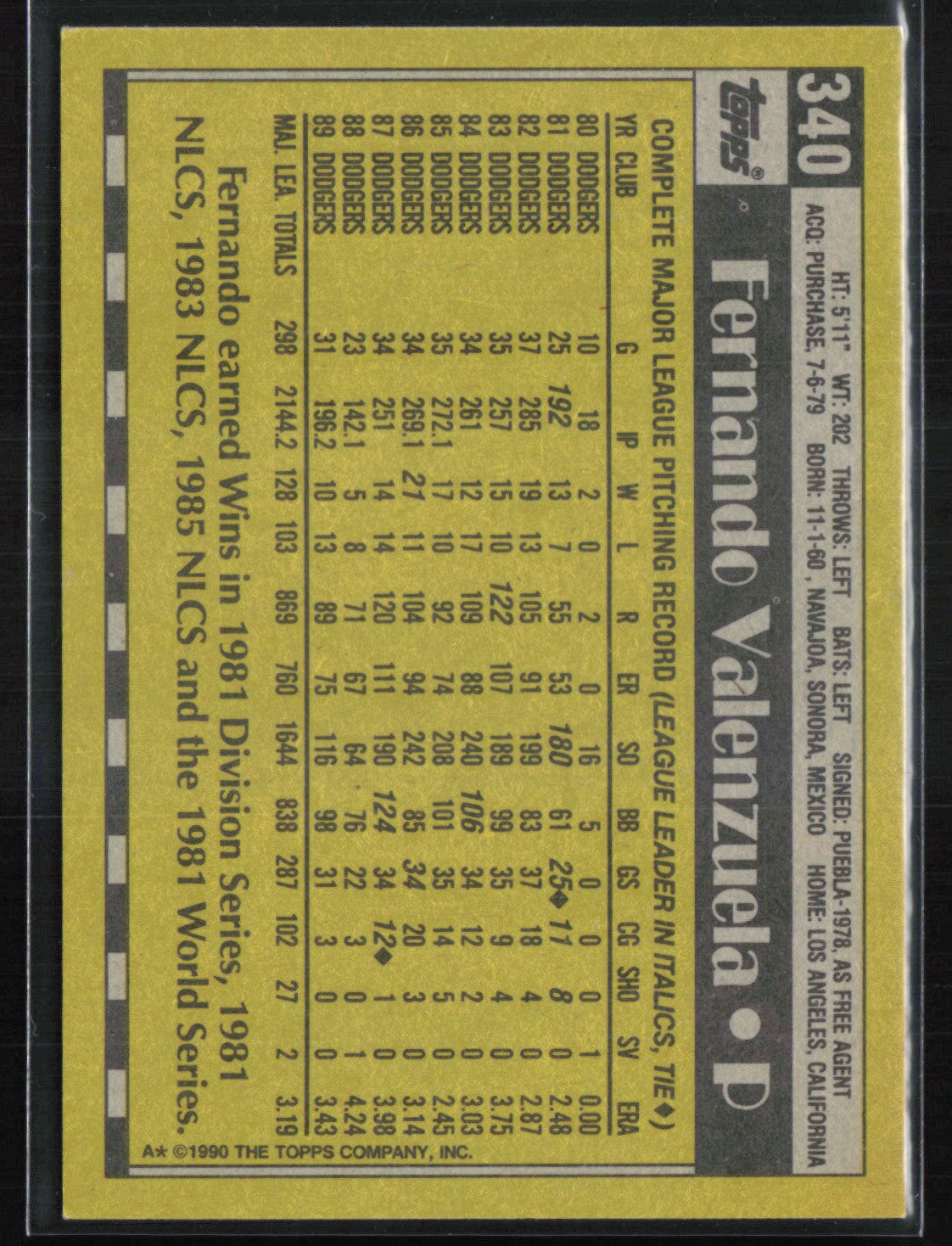 Fernando Valenzuela 1990 Topps