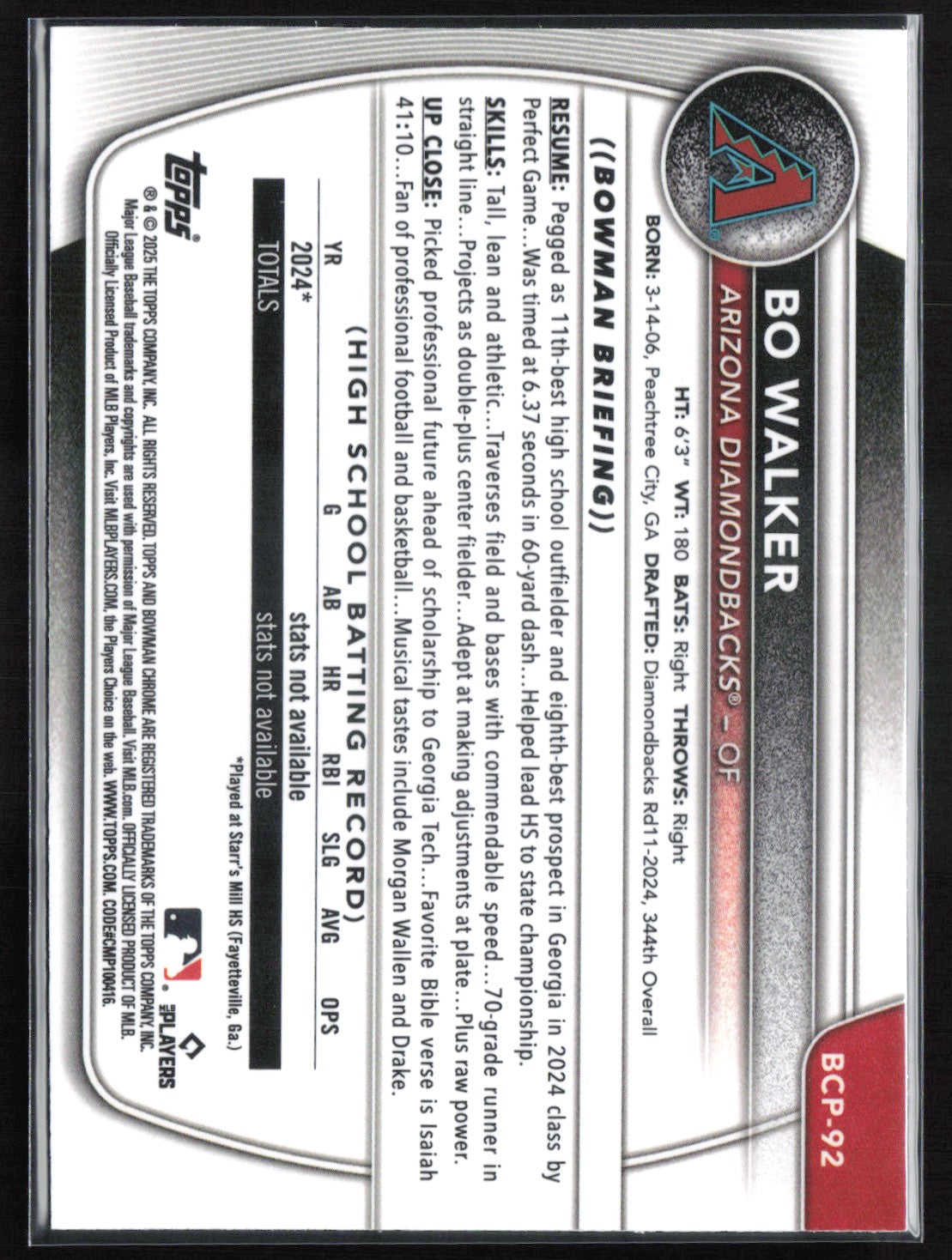 Bo Walker 1st Bowman Chrome