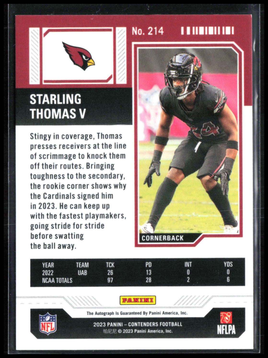 Starling Thomas V RC Auto Green Laser Rookie Ticket