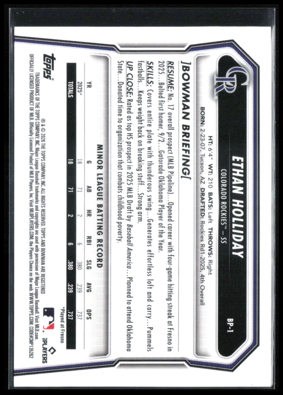 Ethan Holliday 1st Bowman