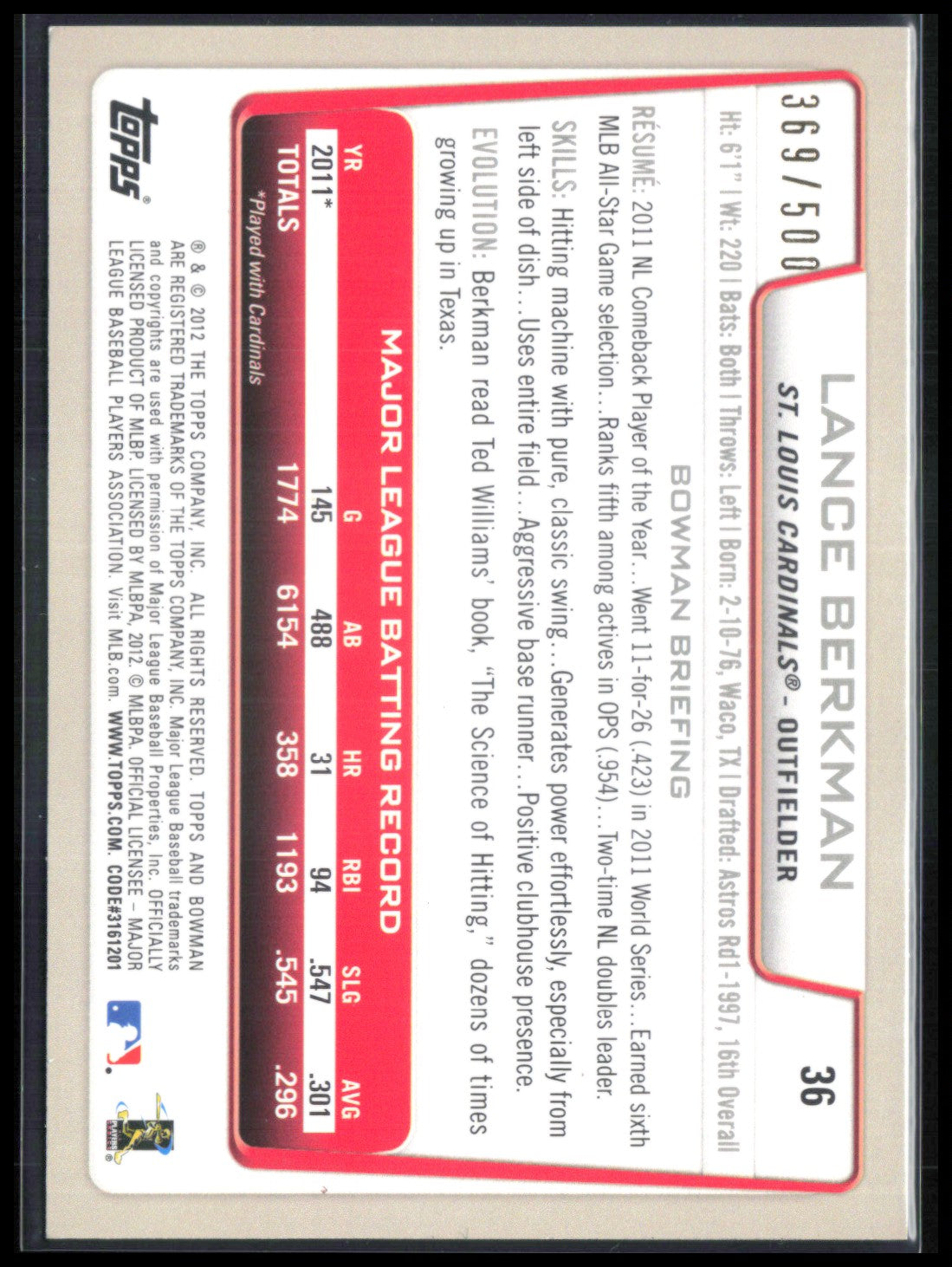 Lance Berkman Blue /500