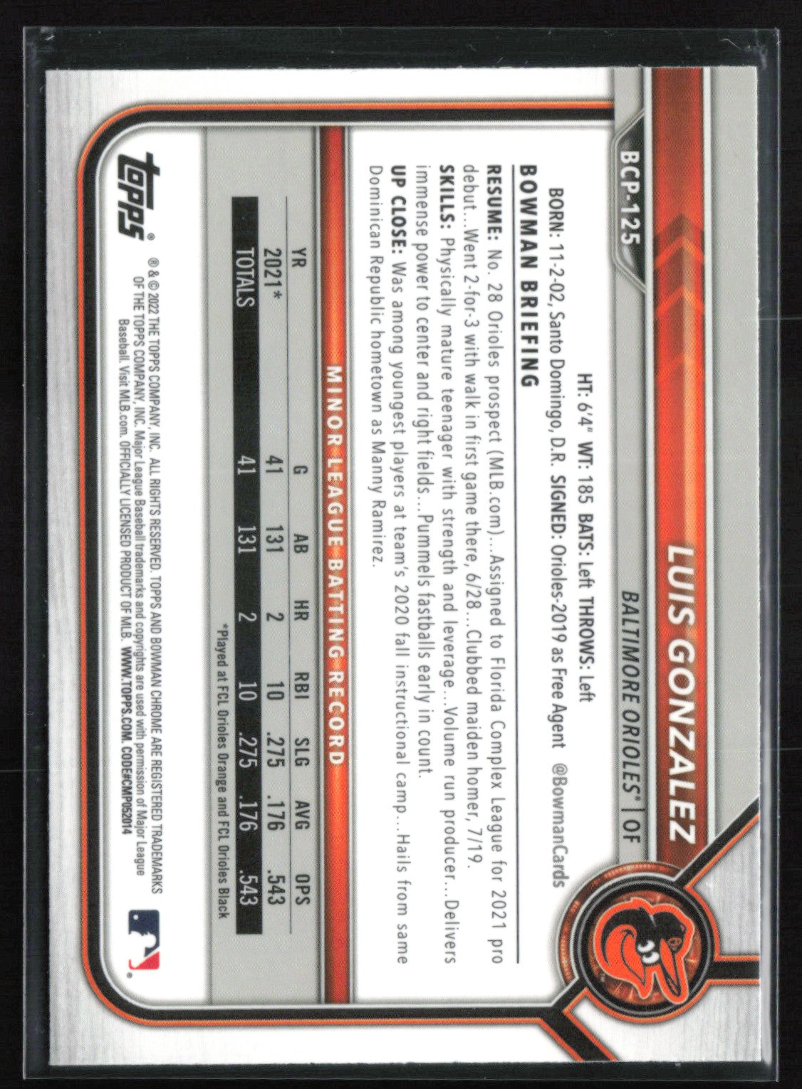 Luis Gonzalez 1st Bowman Mojo