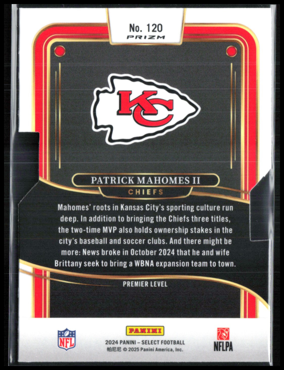 Patrick Mahomes II Silver Die-Cut Prizm Premier Level