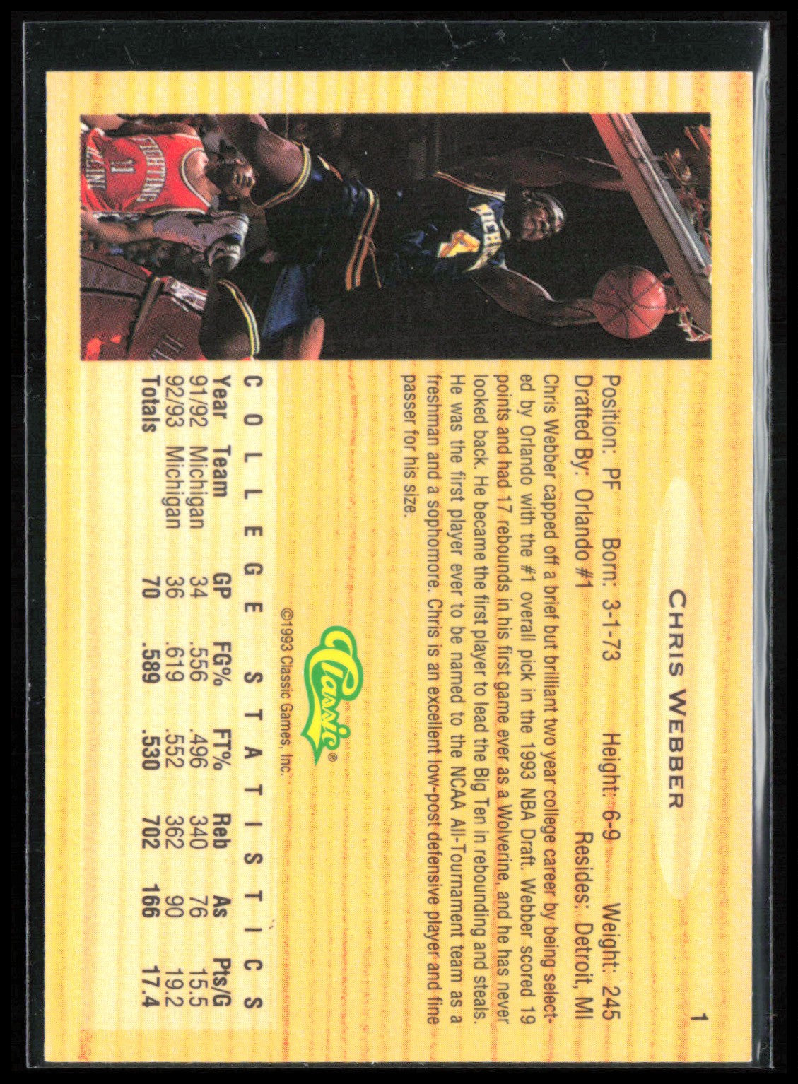 Chris Webber 1993 Classic Draft