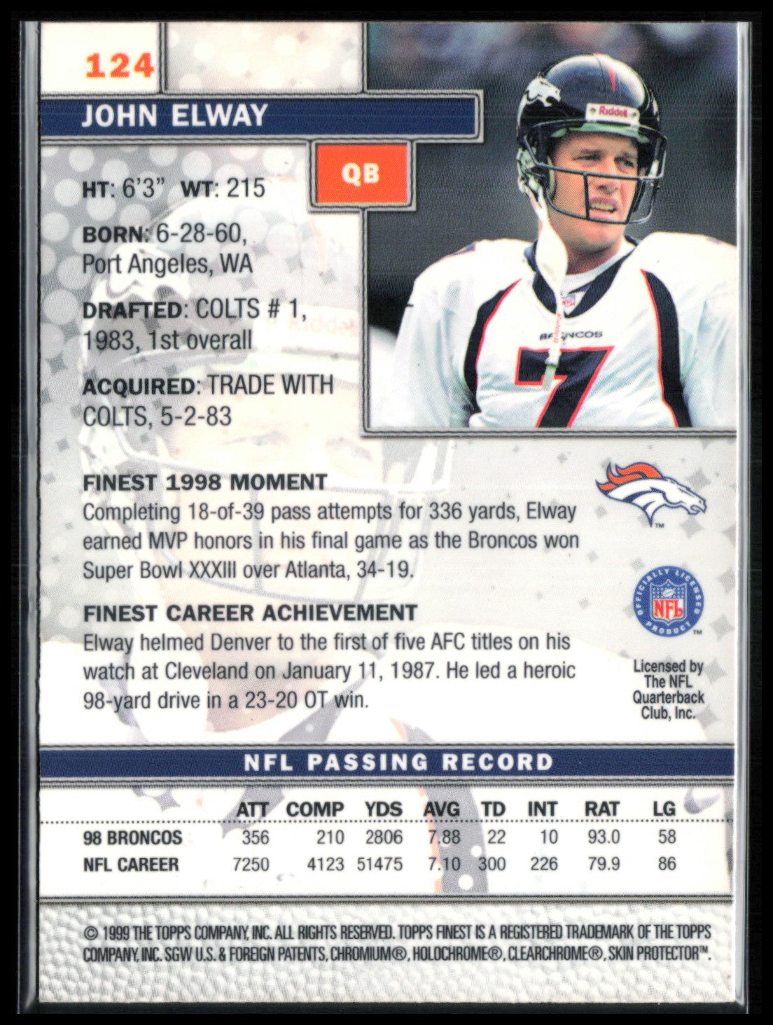 John Elway w/Peel 1999 Topps Finest