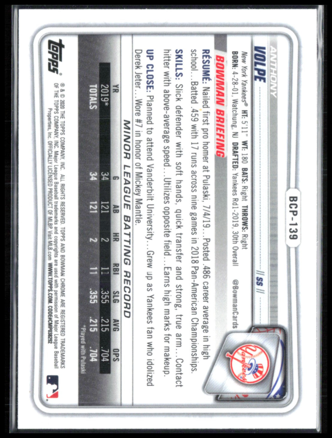 Anthony Volpe 1st Bowman Chrome
