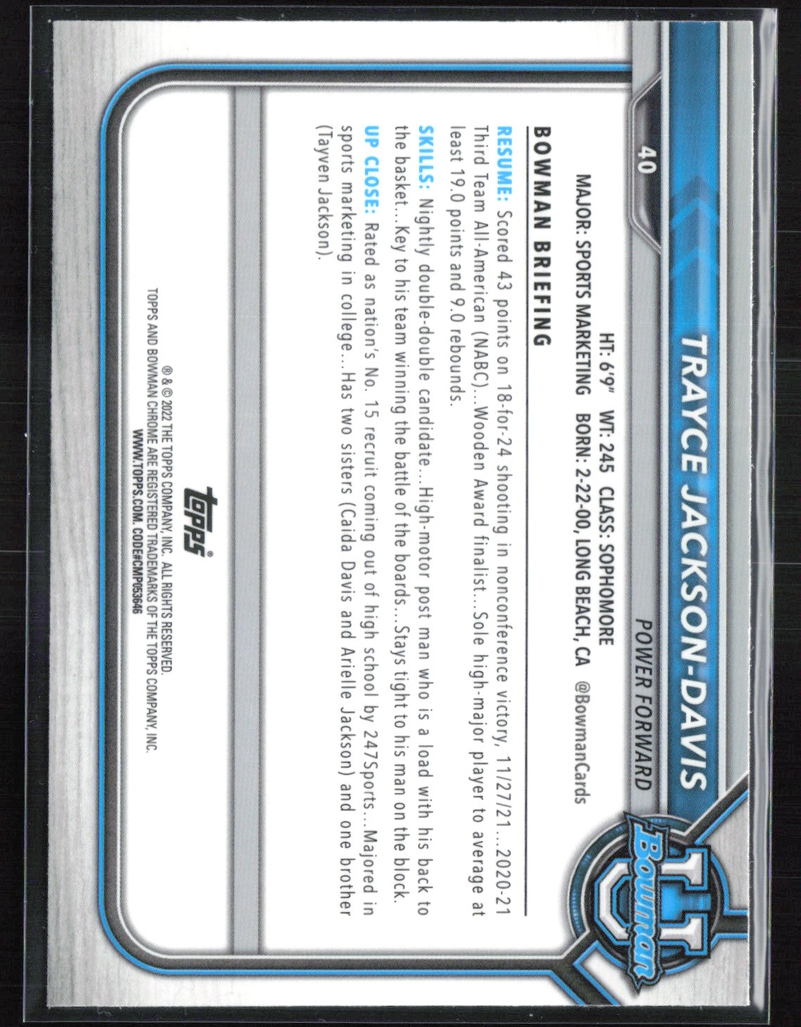 Trayce Jackson-Davis 1st Bowman Pink