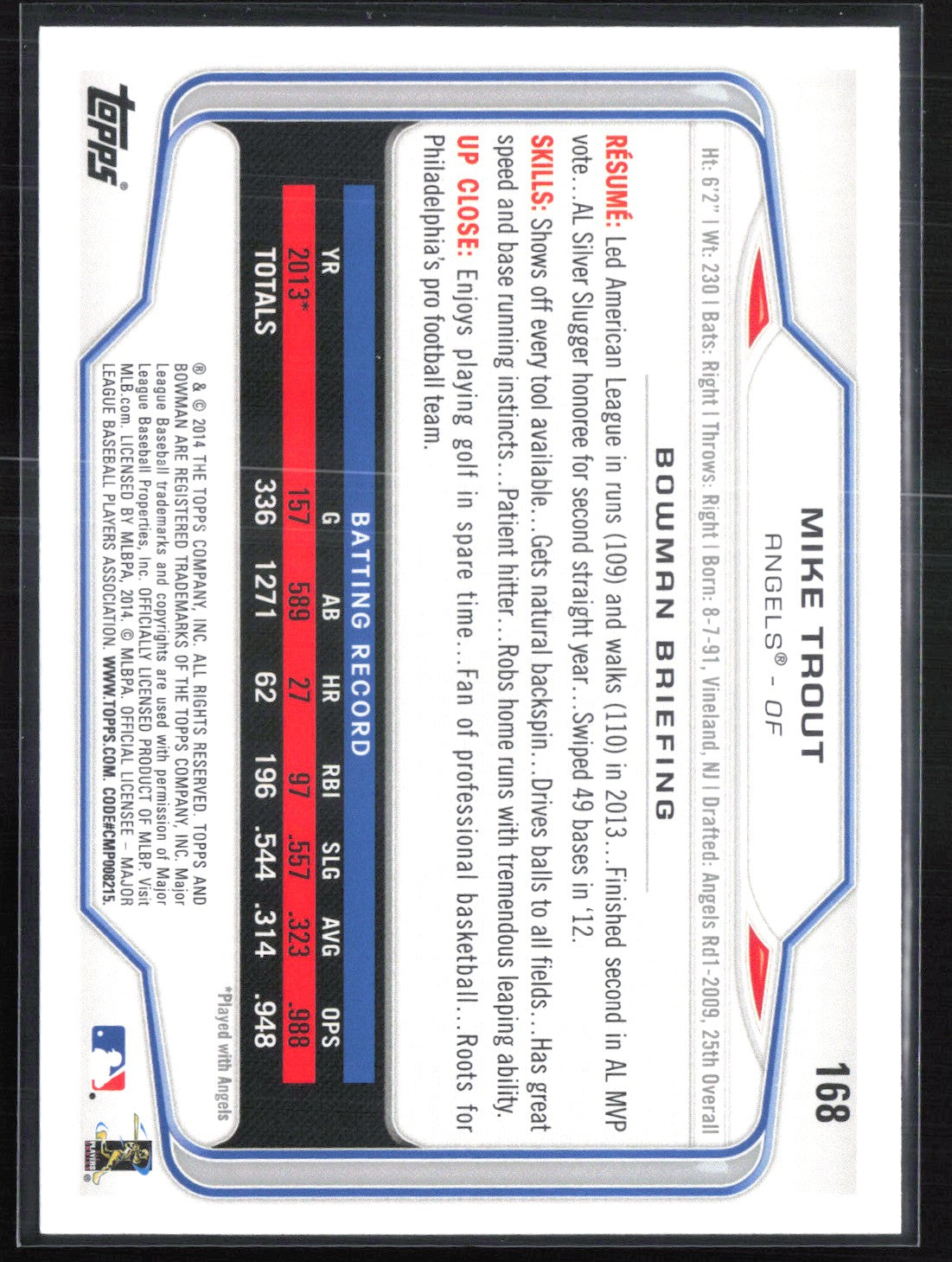 Mike Trout 2014 Bowman