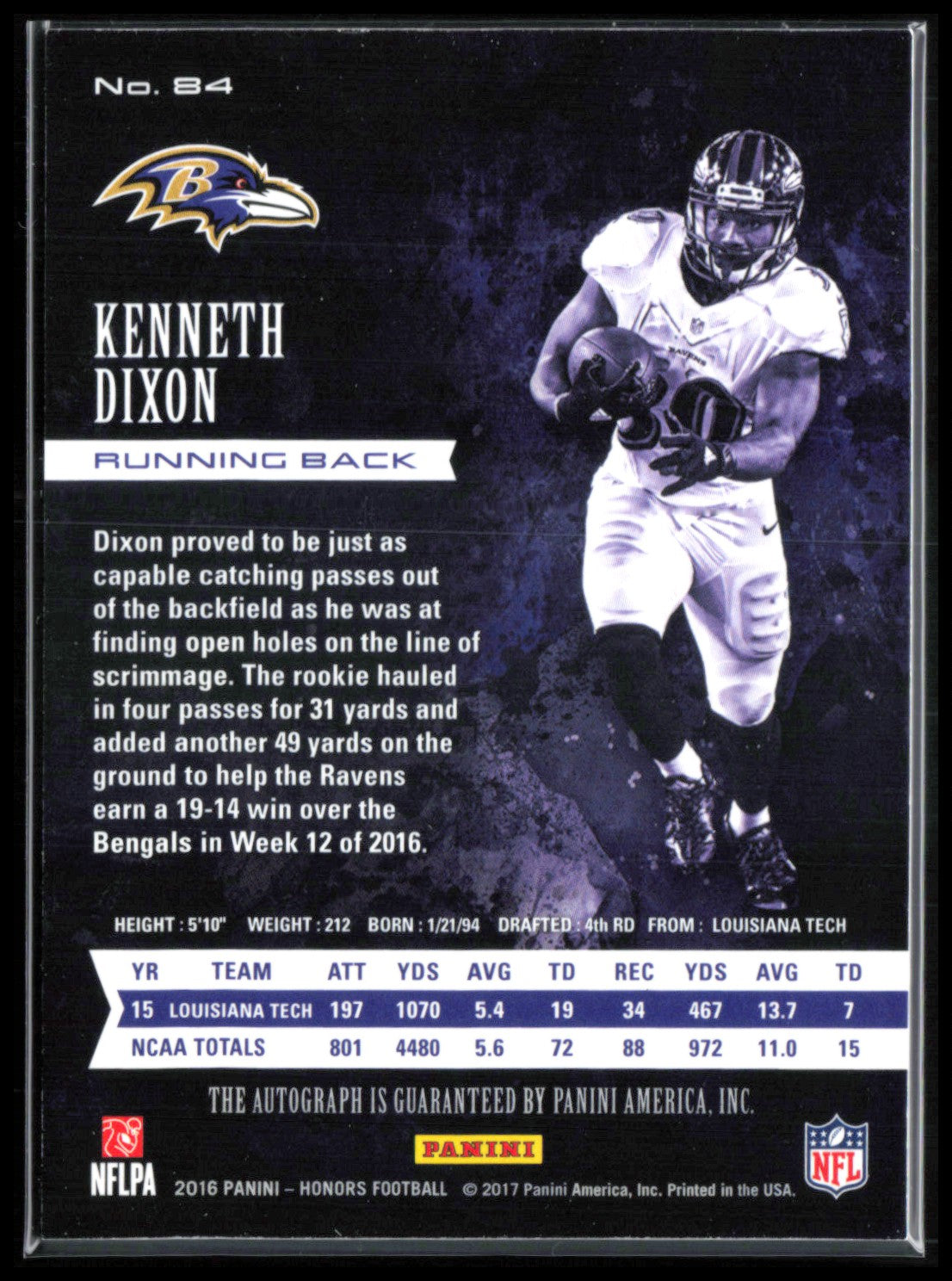 Kenneth Dixon RC Auto /75 2016 Panini Honors